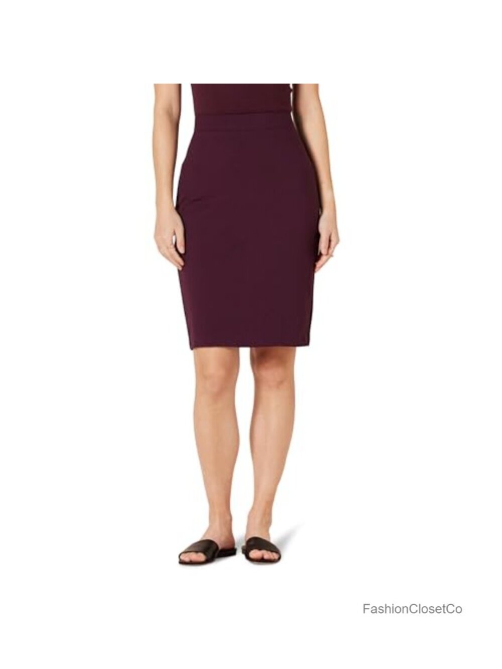 Ponte Pull-On Fitted Pencil Skirt High Rise Midi Business Casual